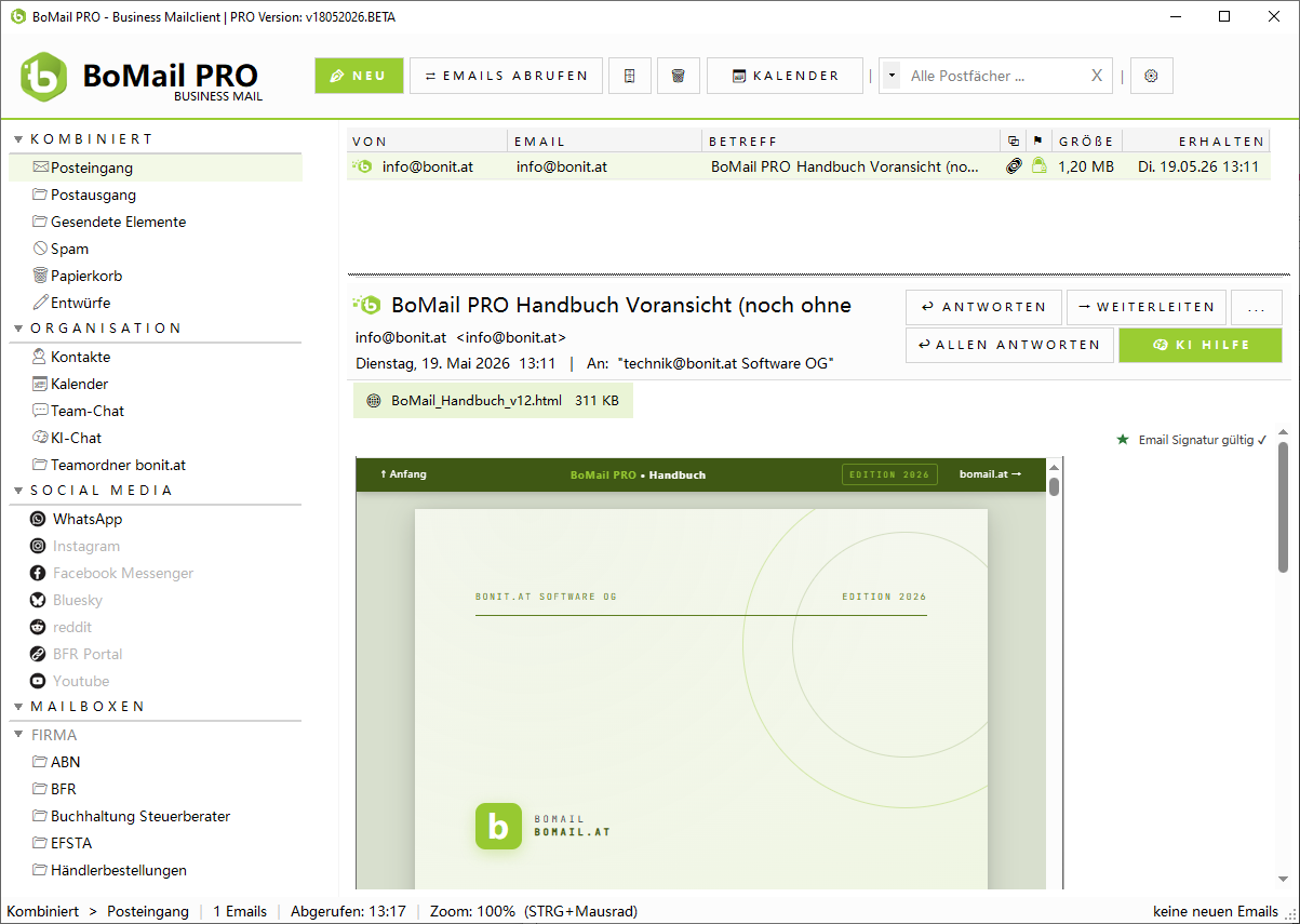 BoMail PRO Hauptfenster