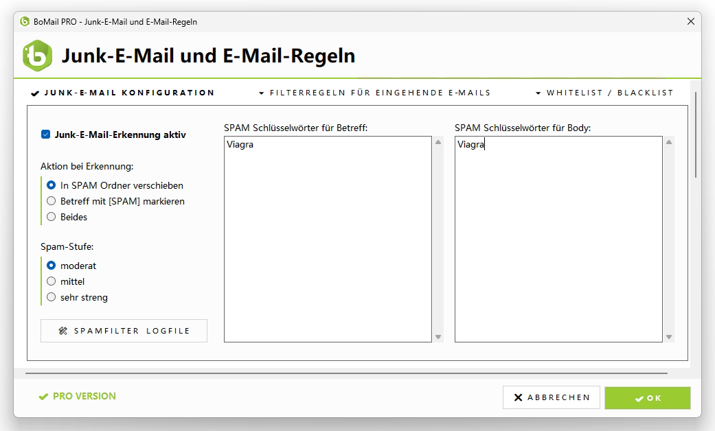 Junk-Einstellungen