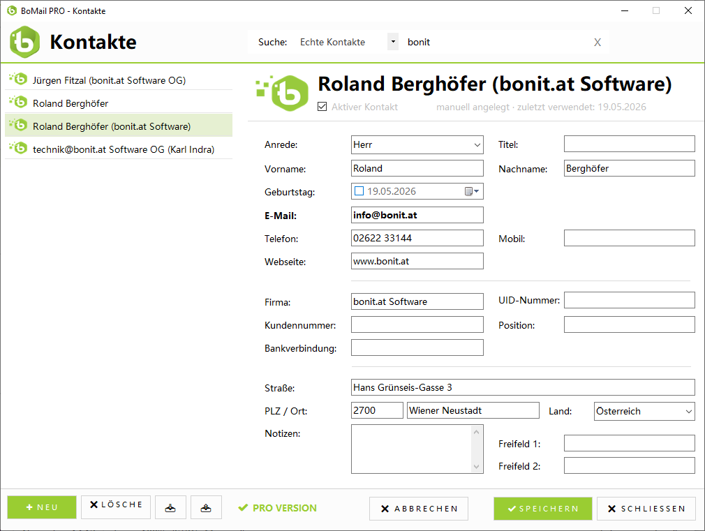 Kontakte-Fenster