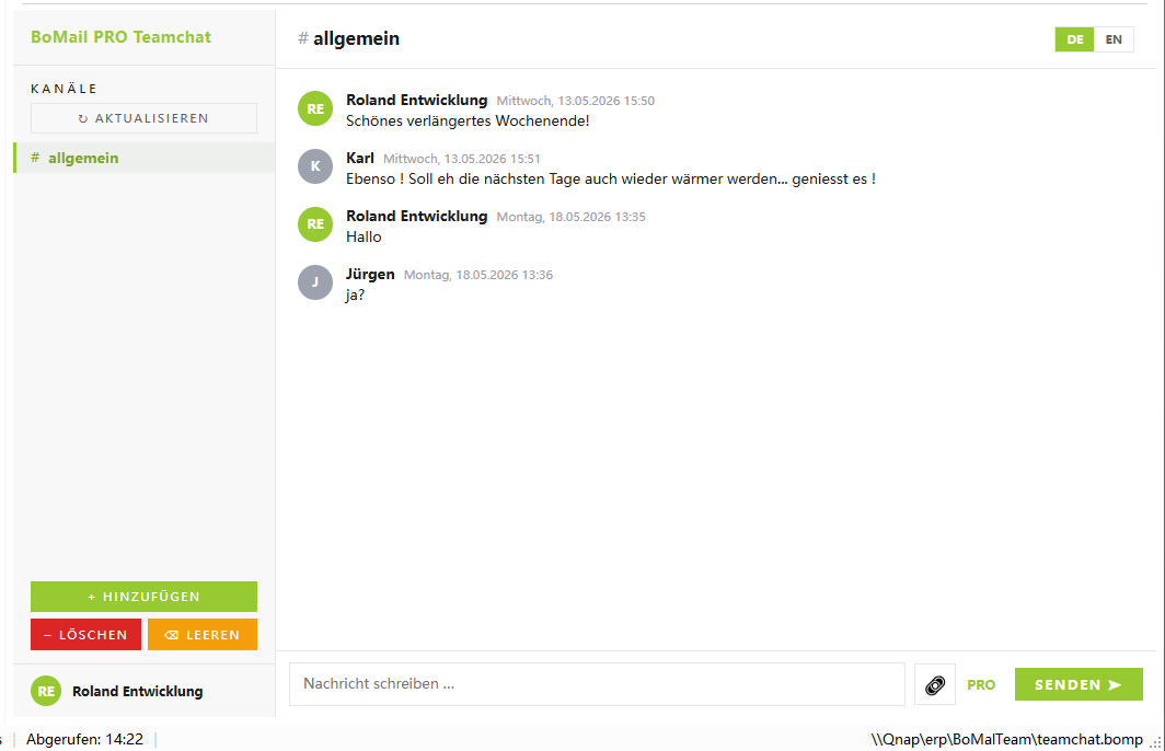 Teamchat-Hauptansicht