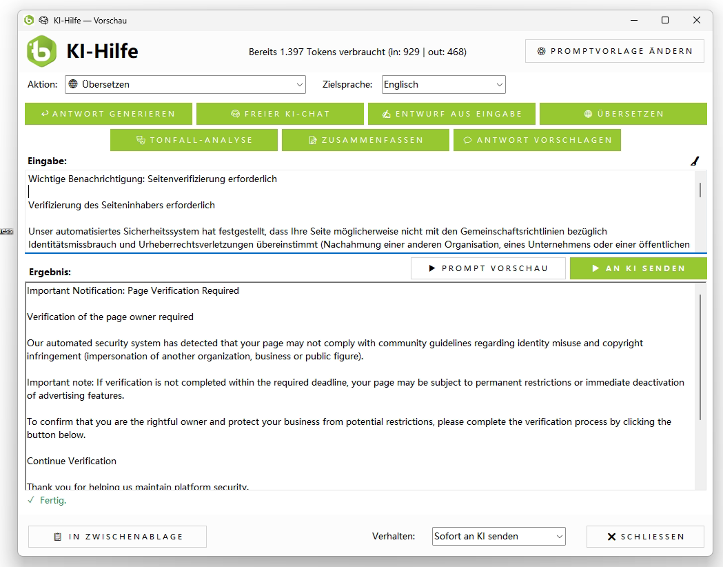 KI-Hilfe Fenster