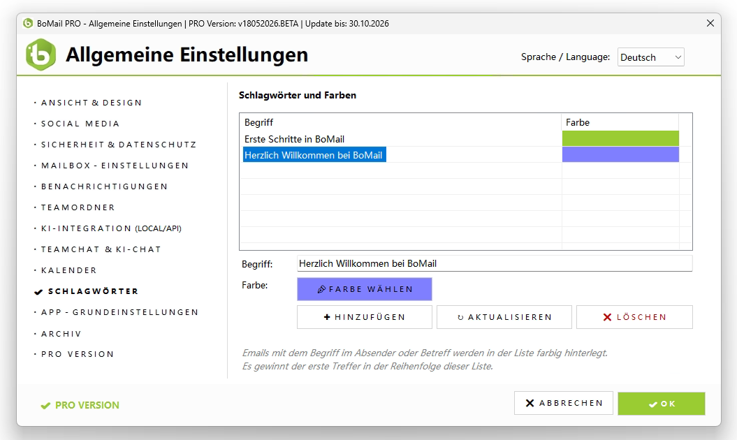 Schlagwörter mit Farben